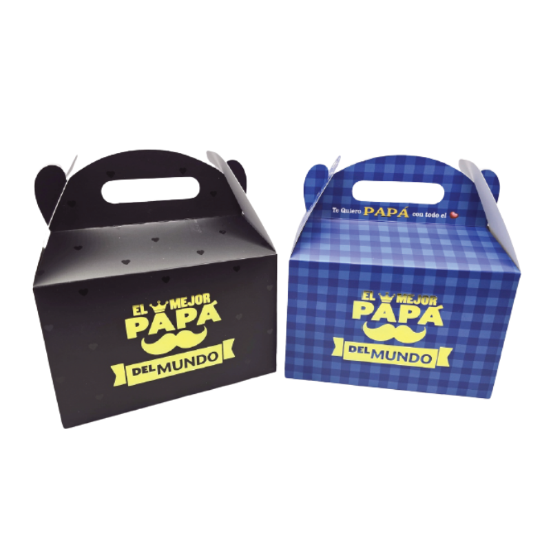 Cajas para regalo personalizadas Día del Padre, modelos en negro y azul con mensaje 'El mejor papá del mundo', fabricadas por Proboxes en Perú