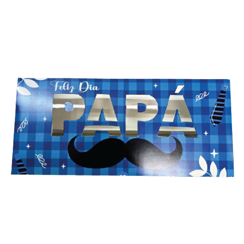 Caja para regalo personalizada azul tipo maletín con mensaje para papá, diseñada por Proboxes en Perú.